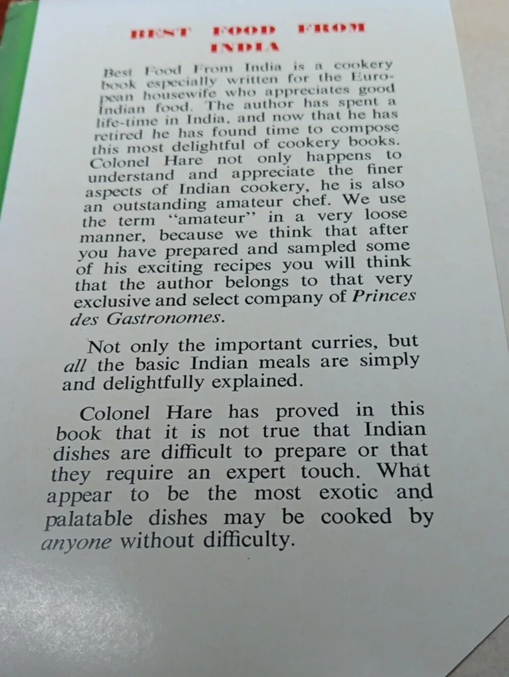 Best Food From India by R.A.P. Hare - RARE with Dust Cover